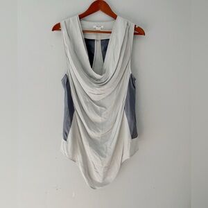 Helmut Lang Gray Draped Sleeveless Blouse Large Silk
